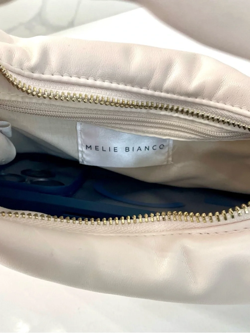 Melie Bianco Alexandra Cream Vegan‎ Top Knot Handle Crescent Hobo Bag Minimalist